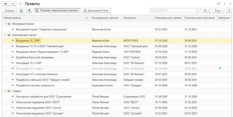 Список проектов